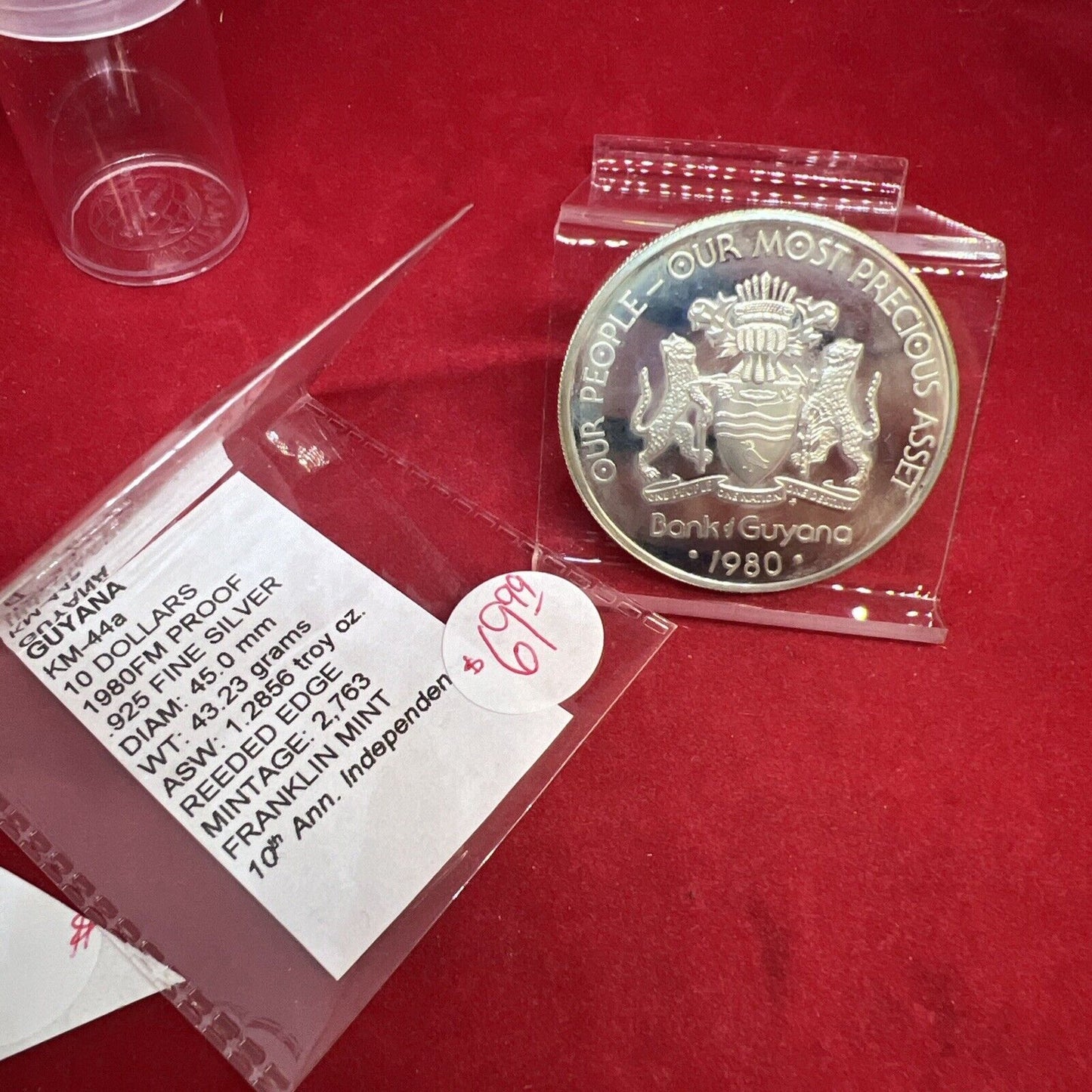 1976 Bank of Guyana 10 Dollars Proof Silver Coin 10th Anniversary Independence B