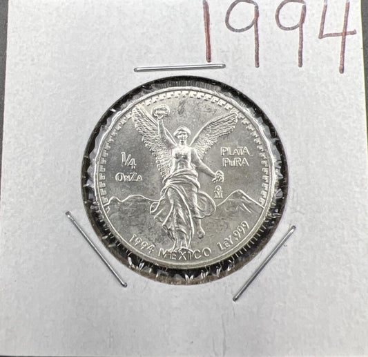 1994 Mexico 1/4 Ounce .999 Silver Round Libertad Ley Plata Pura Coin Gem BU #94