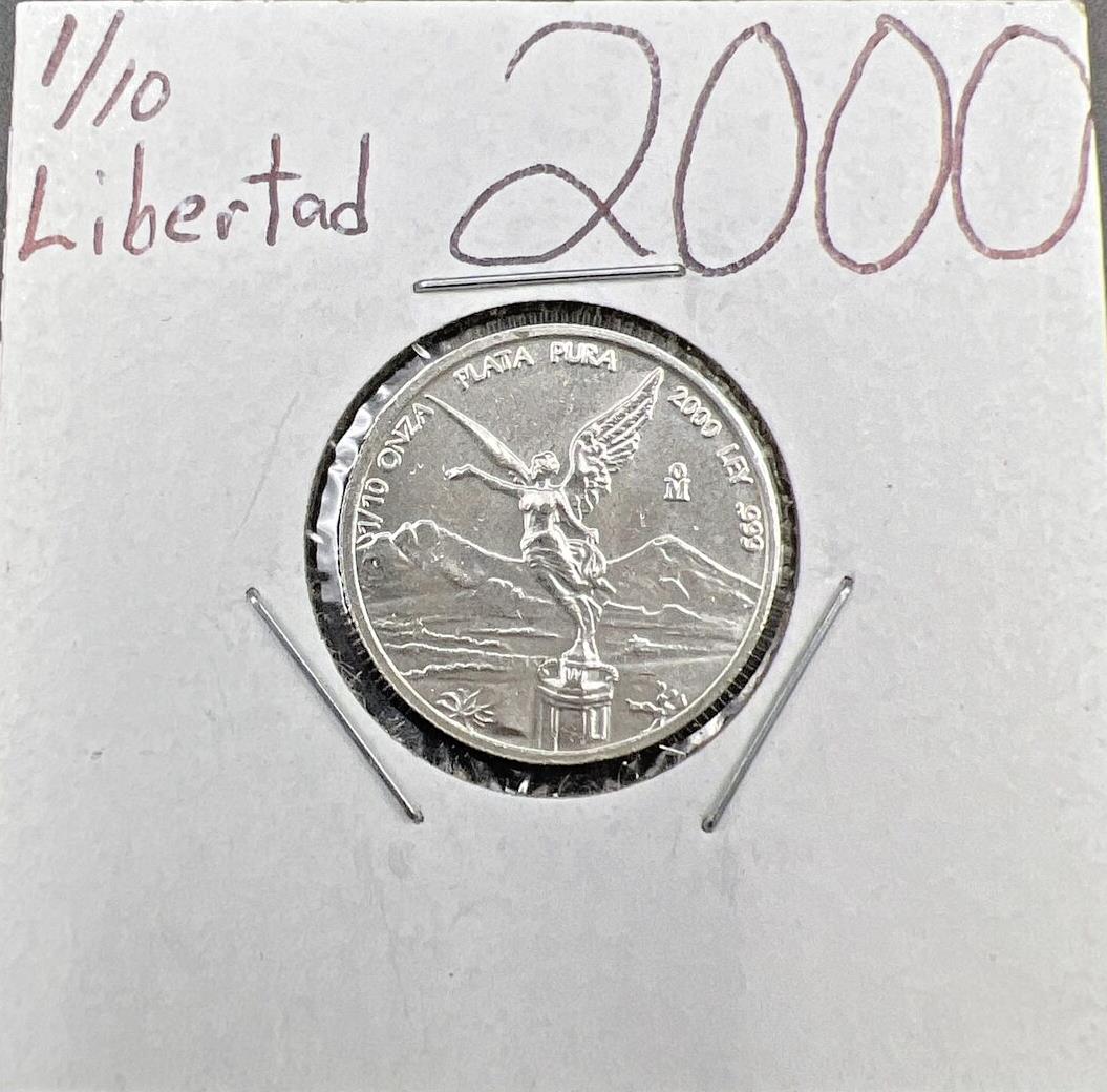 2000 Mexico 1/10 Ounce .999 Silver Round Libertad Ley Plata Pura Coin Gem BU #F
