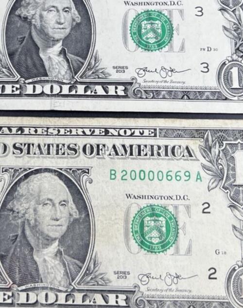 Lot of 3 2013 $1 One Dollar FRN Notes Neat Fancy Serial #s Circulated