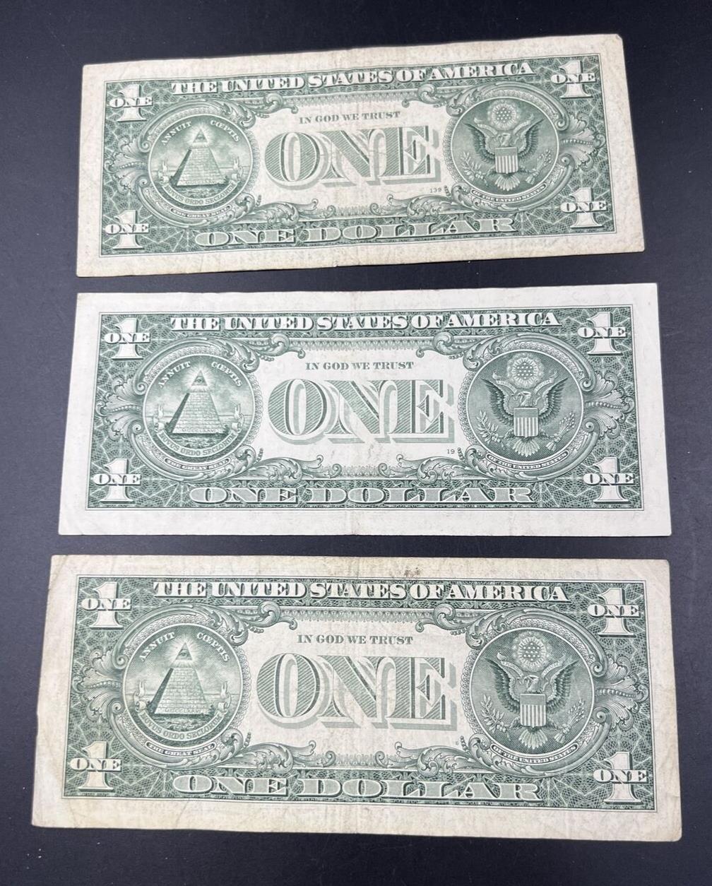 Lot of 3 2013 $1 One Dollar FRN Notes Neat Fancy Serial #s Circulated