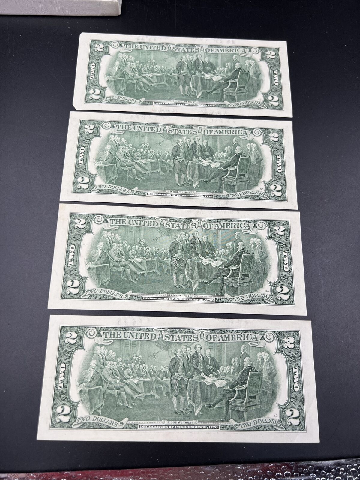 Lot of 4 2013 $2 Two Dollar FRN Federal Reserve Notes AU