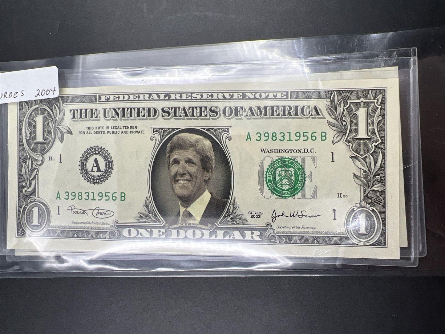 2003 $1 FRN UNC with John Kerry and George Bush pictures 2004 Election Themed