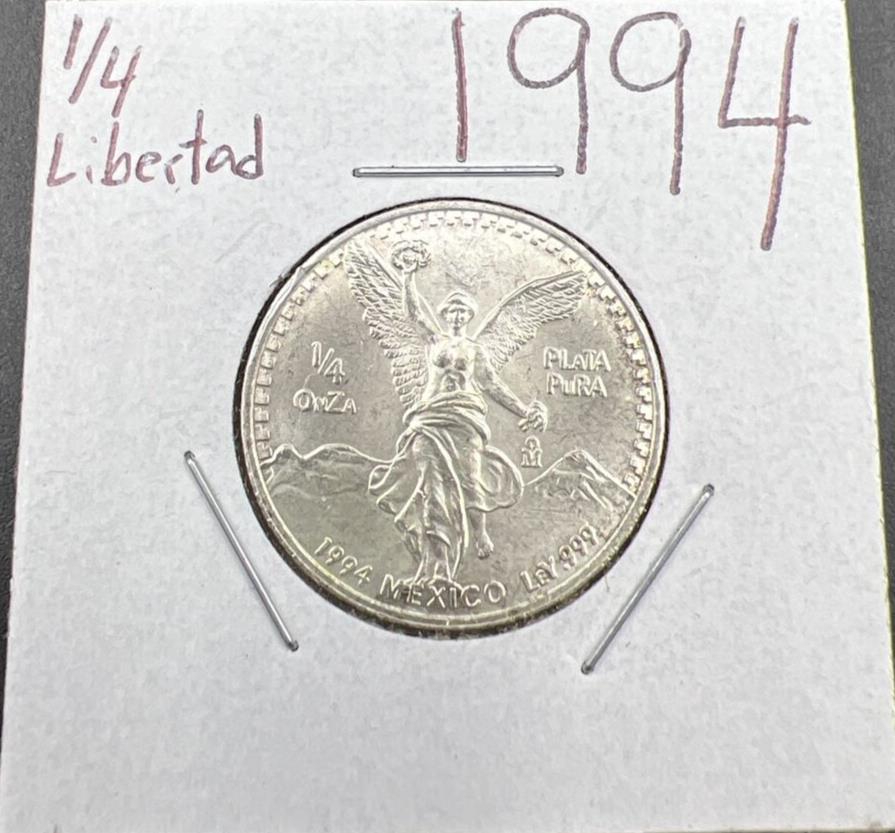 1994 Mexico 1/4 Ounce .999 Silver Round Libertad Ley Plata Pura Coin # Choice BU
