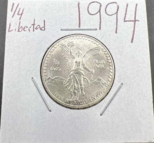 1994 Mexico 1/4 Ounce .999 Silver Round Libertad Ley Plata Pura Coin # Choice BU
