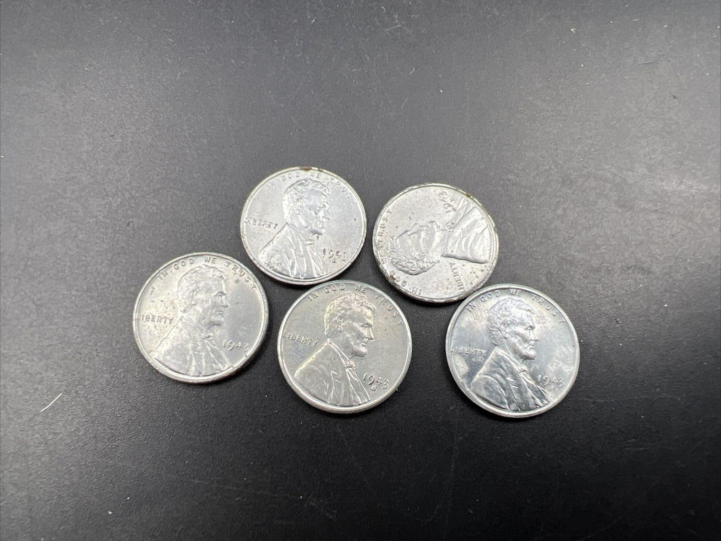 Lot of 5 1943 P & 1943 S 1c Lincoln Steel Cents AU / UNC Details