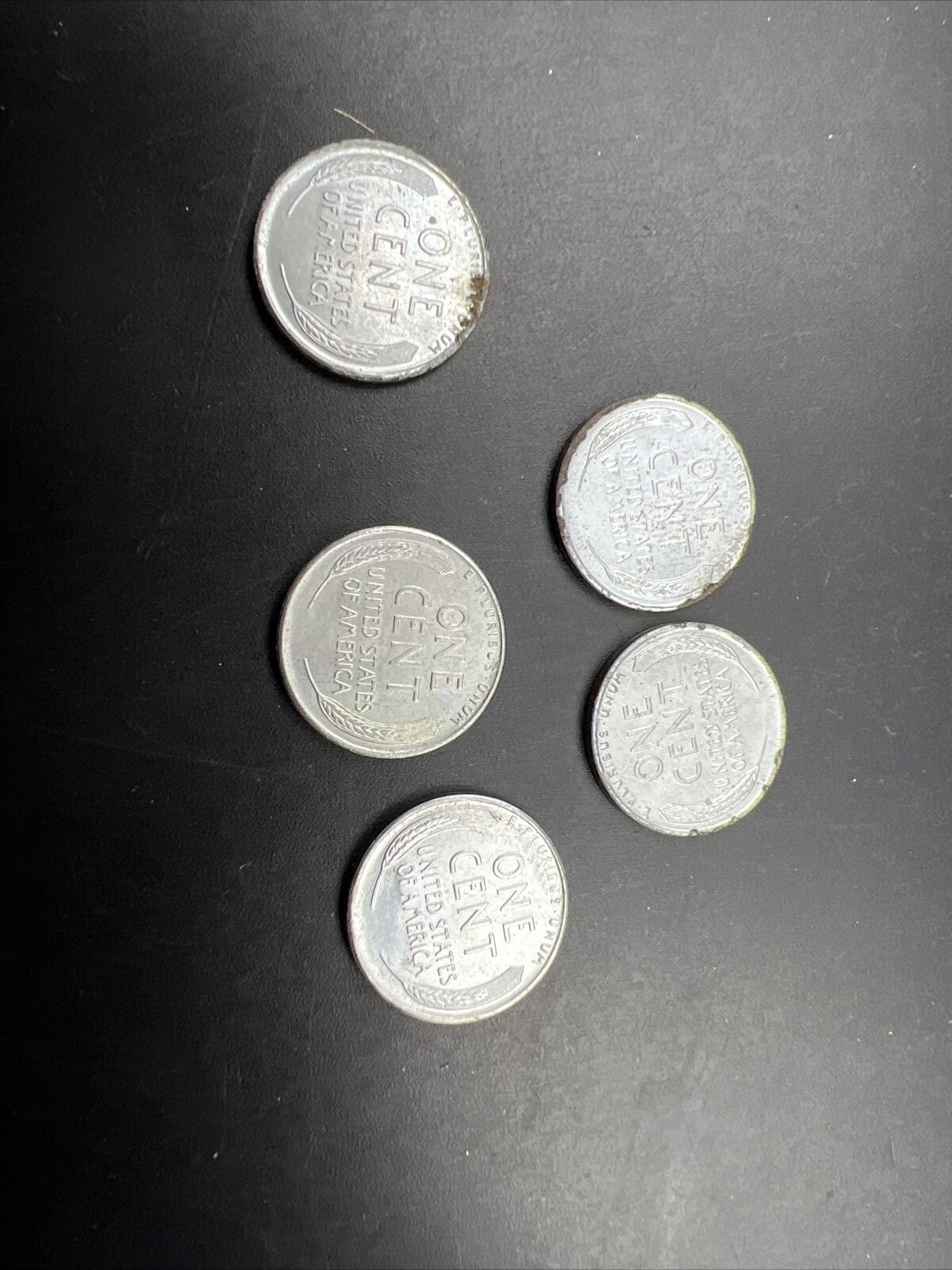 Lot of 5 1943 P & 1943 S 1c Lincoln Steel Cents AU / UNC Details