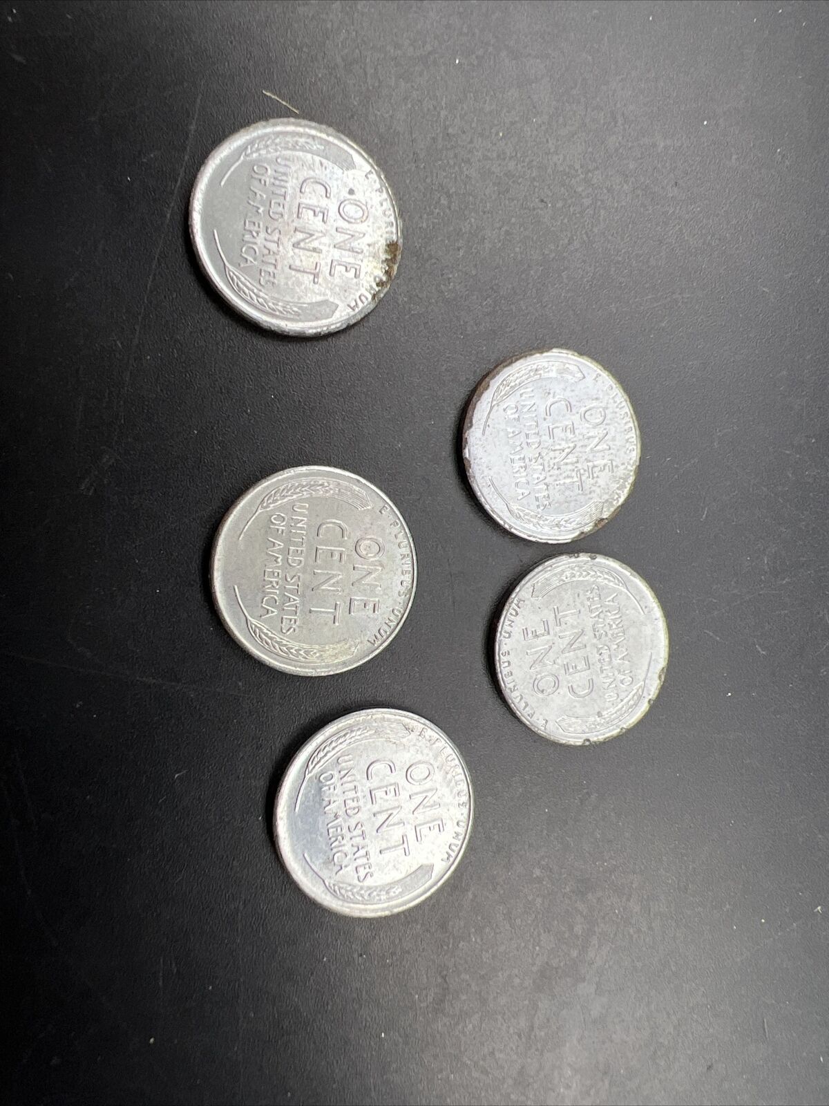 Lot of 5 1943 P & 1943 S 1c Lincoln Steel Cents AU / UNC Details