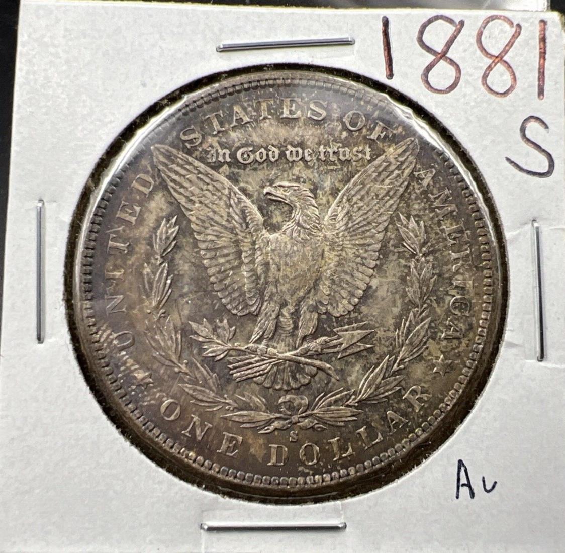 1881 S $1 Morgan silver Dollar Coin Choice AU About UNC Neat Toning Toner