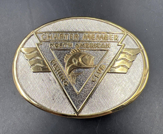 Charter Member North American Fishing club Gold Rhodium plated Brass Belt Buckle