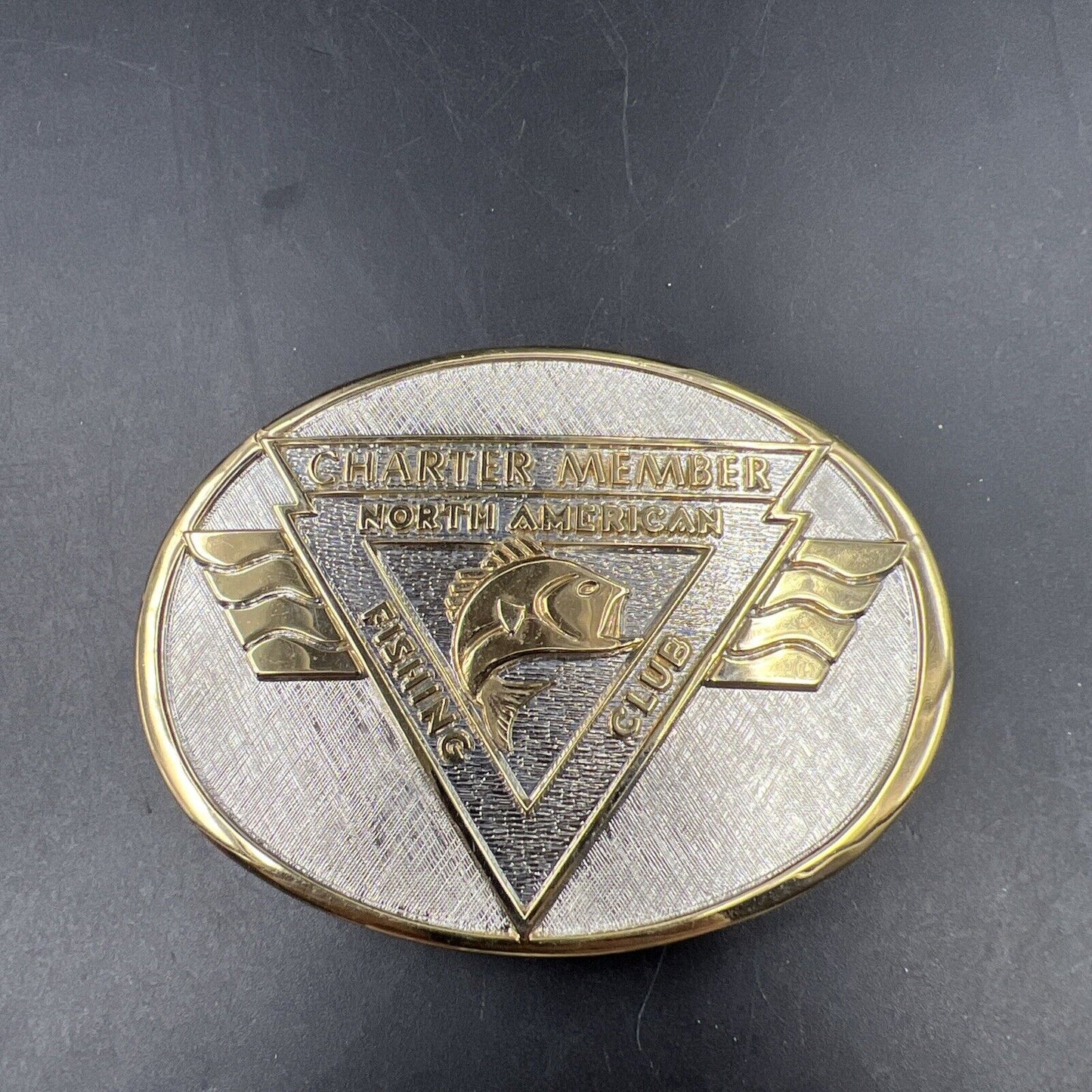 Charter Member North American Fishing club Gold Rhodium plated Brass Belt Buckle