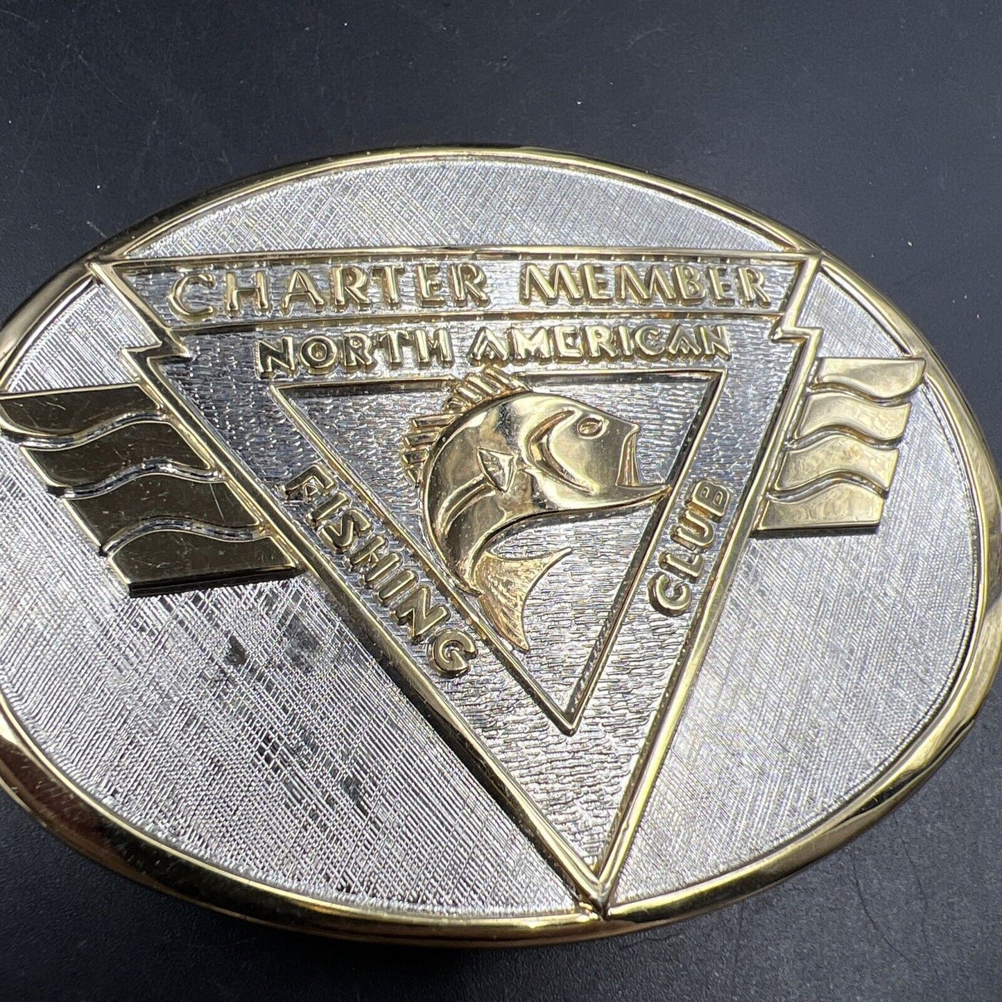 Charter Member North American Fishing club Gold Rhodium plated Brass Belt Buckle