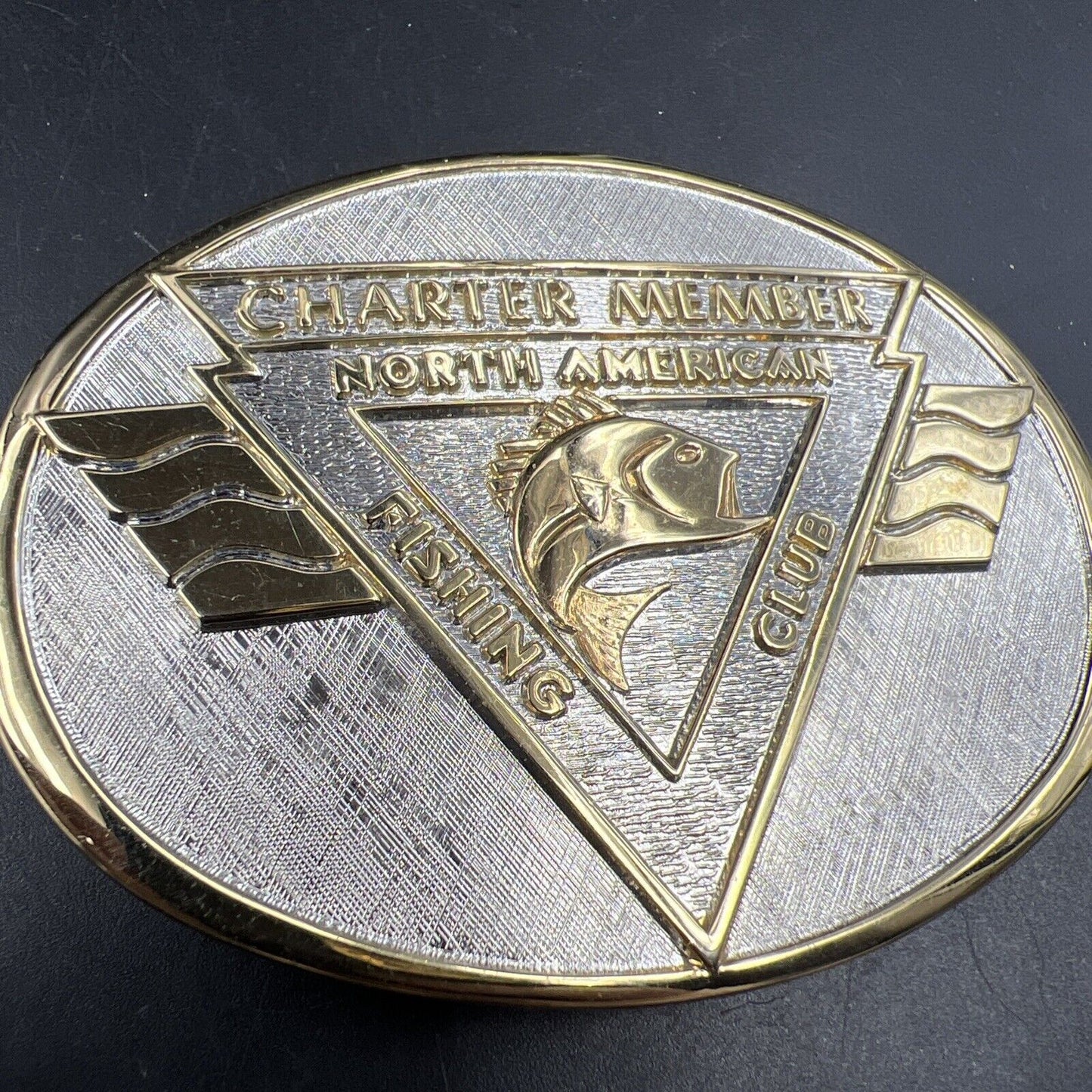 Charter Member North American Fishing club Gold Rhodium plated Brass Belt Buckle
