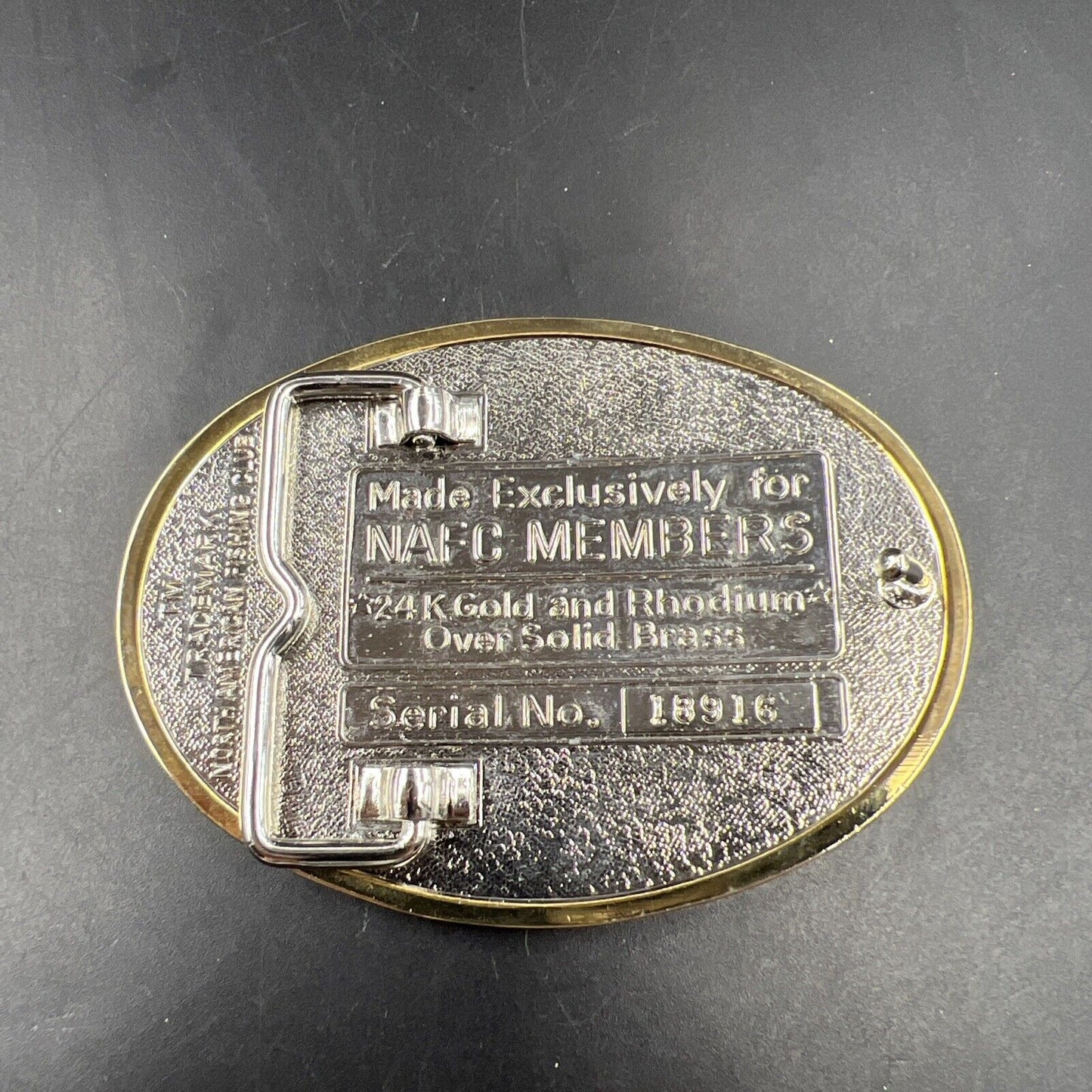 Charter Member North American Fishing club Gold Rhodium plated Brass Belt Buckle