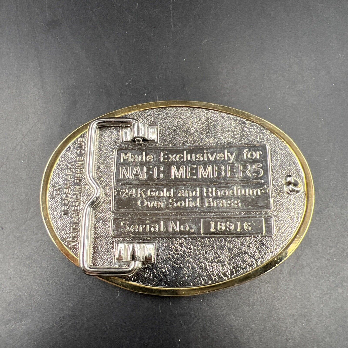 Charter Member North American Fishing club Gold Rhodium plated Brass Belt Buckle