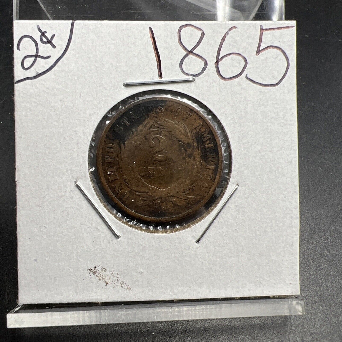 1865 2c Two Cent Shield US Type Coin VG Very Good Circ Fancy 5 Variety