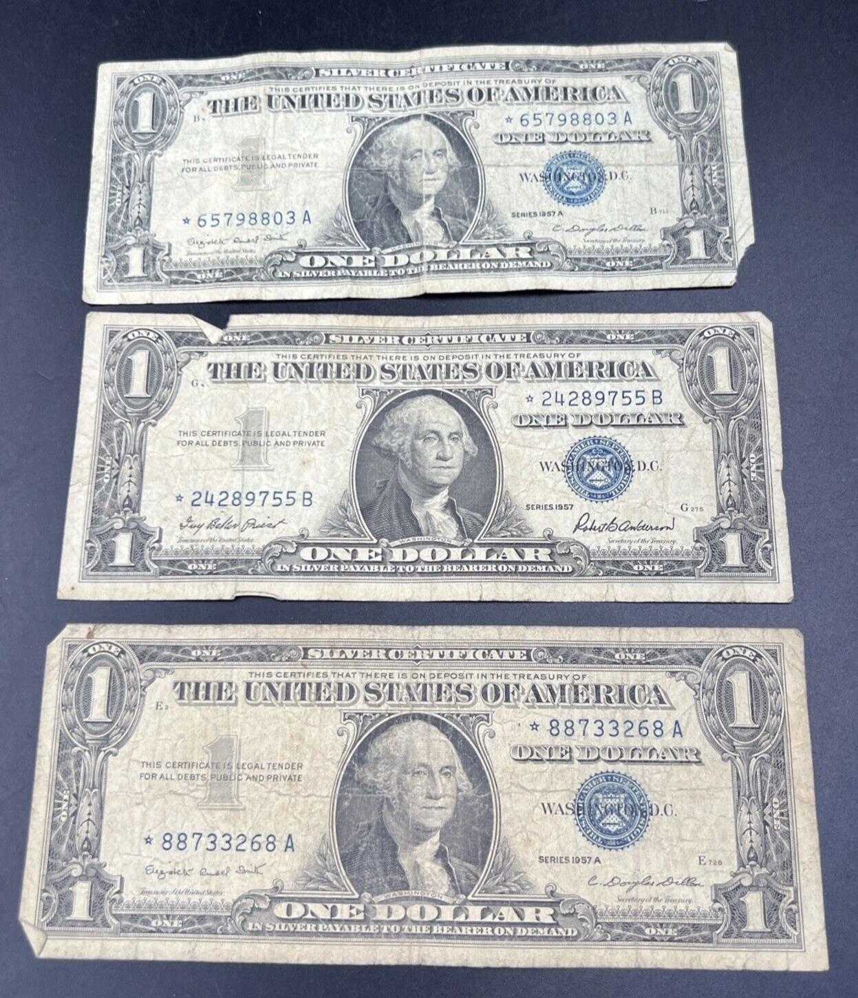 Lot of 3 1957 * Star Note Silver Certificates Very Circ Cull Blue Seal Note #68