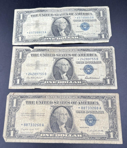 Lot of 3 1957 * Star Note Silver Certificates Very Circ Cull Blue Seal Note #68