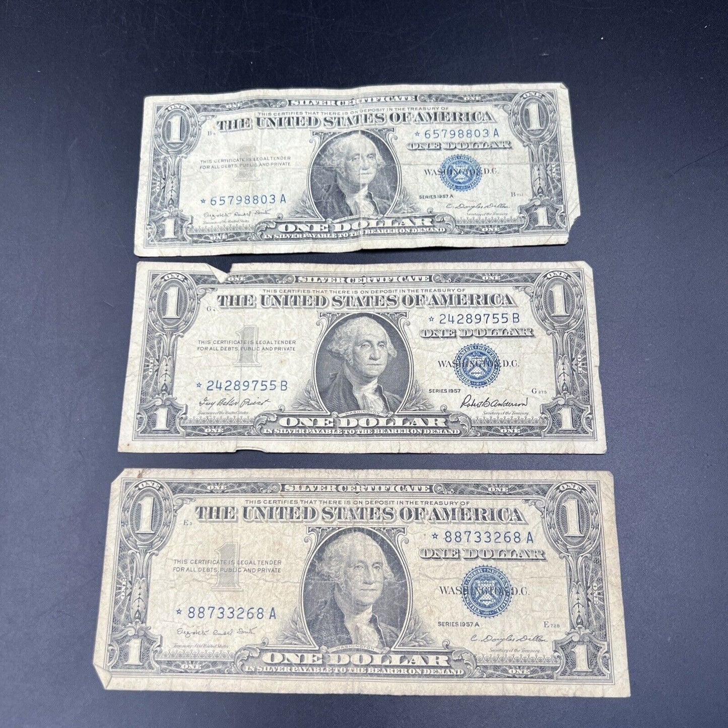 Lot of 3 1957 * Star Note Silver Certificates Very Circ Cull Blue Seal Note #68