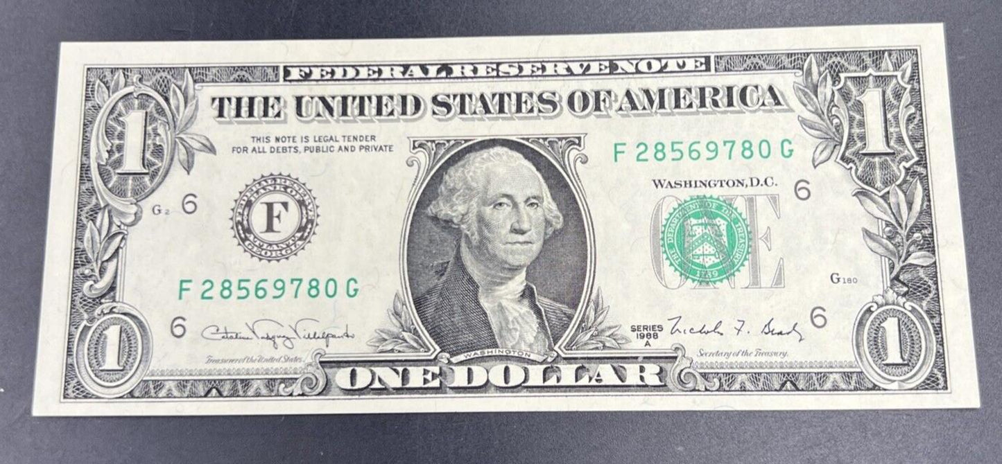 1988 A $1 FRN One Dollar Federal Reserve Note Choice UNC #780