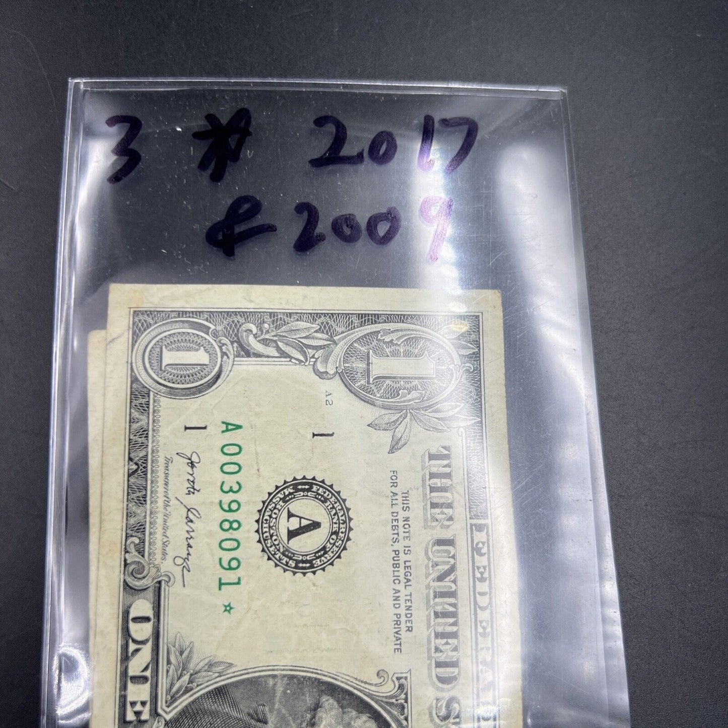 Lot of 3 2017 2009 $1 FRN Federal Reserve Star Notes Circulated