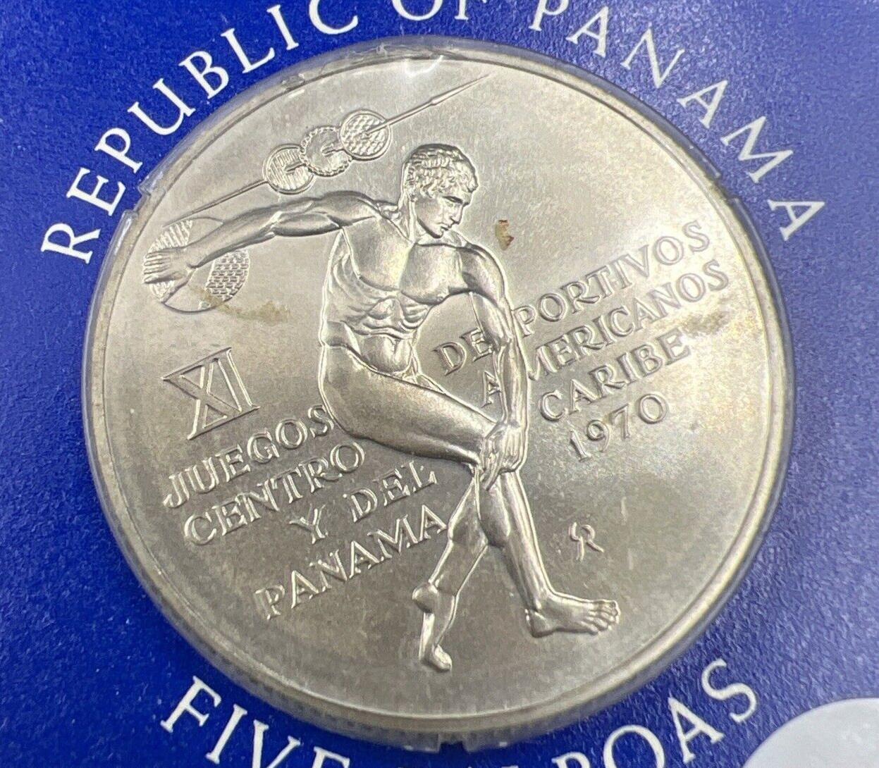 1970 5 Balboas 1.0617 oz Silver Coin Choice BU UNC Panama