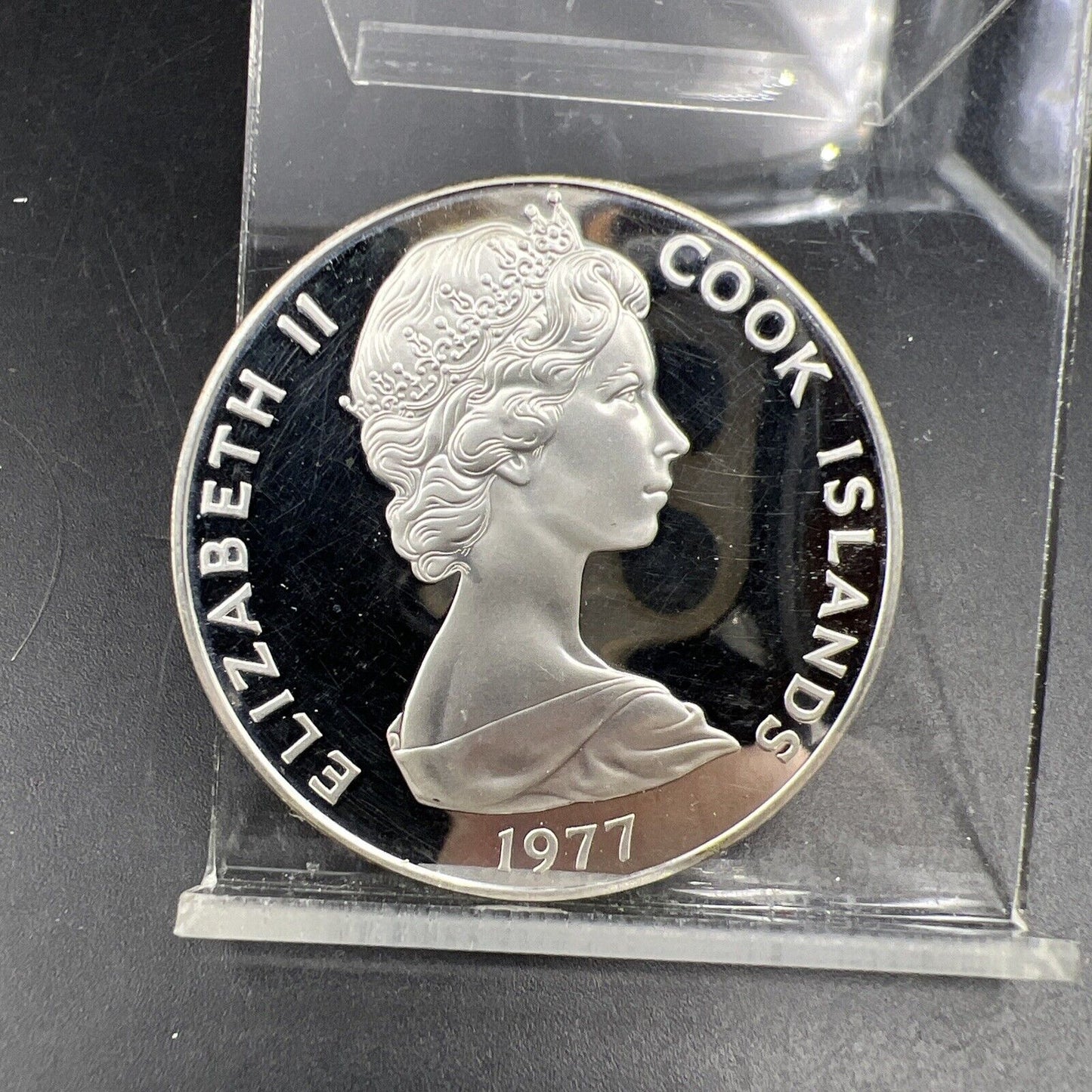 1977 Cook Islands Atiu Swiftlet Ultra Cameo Crown Silver Proof Details Hairlines