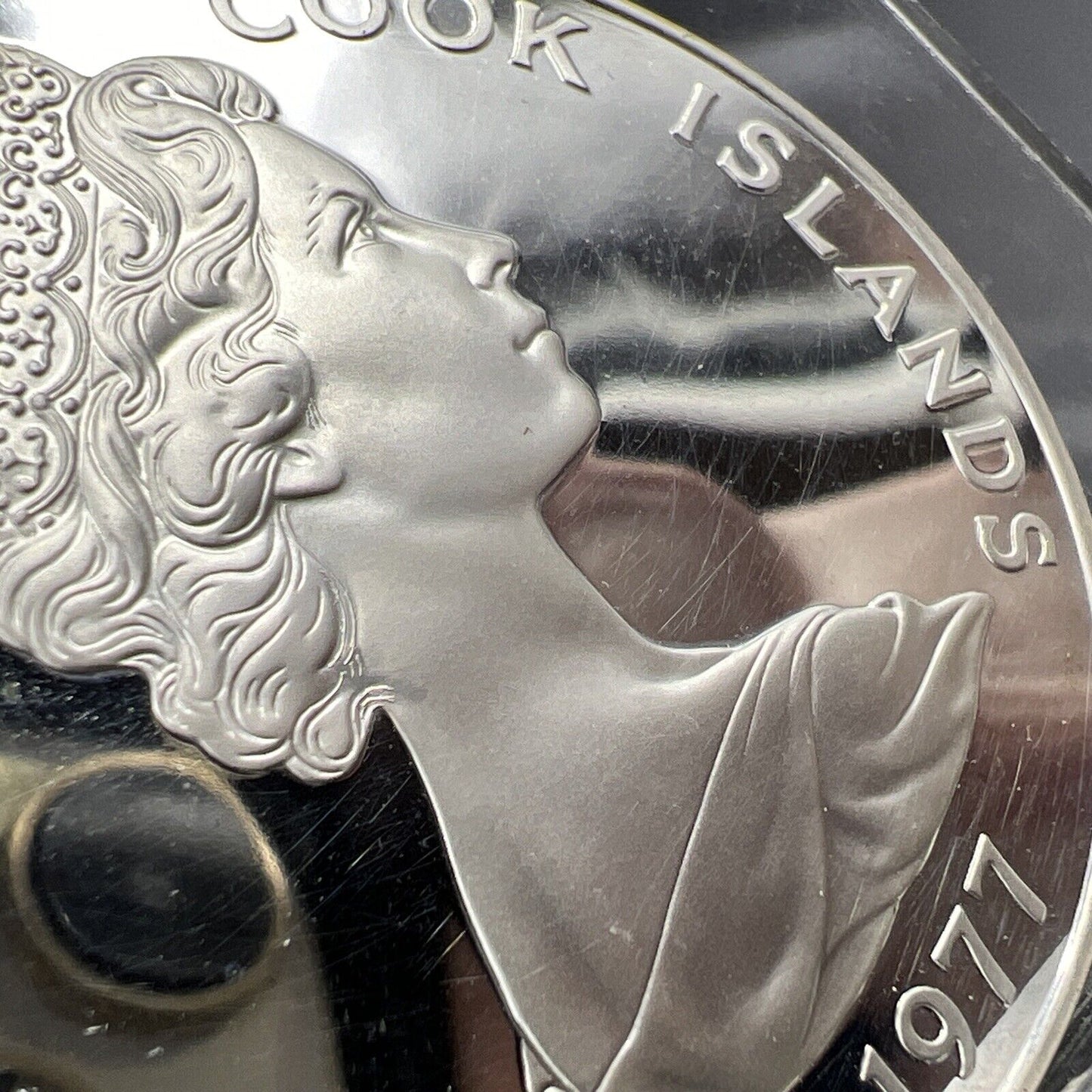 1977 Cook Islands Atiu Swiftlet Ultra Cameo Crown Silver Proof Details Hairlines