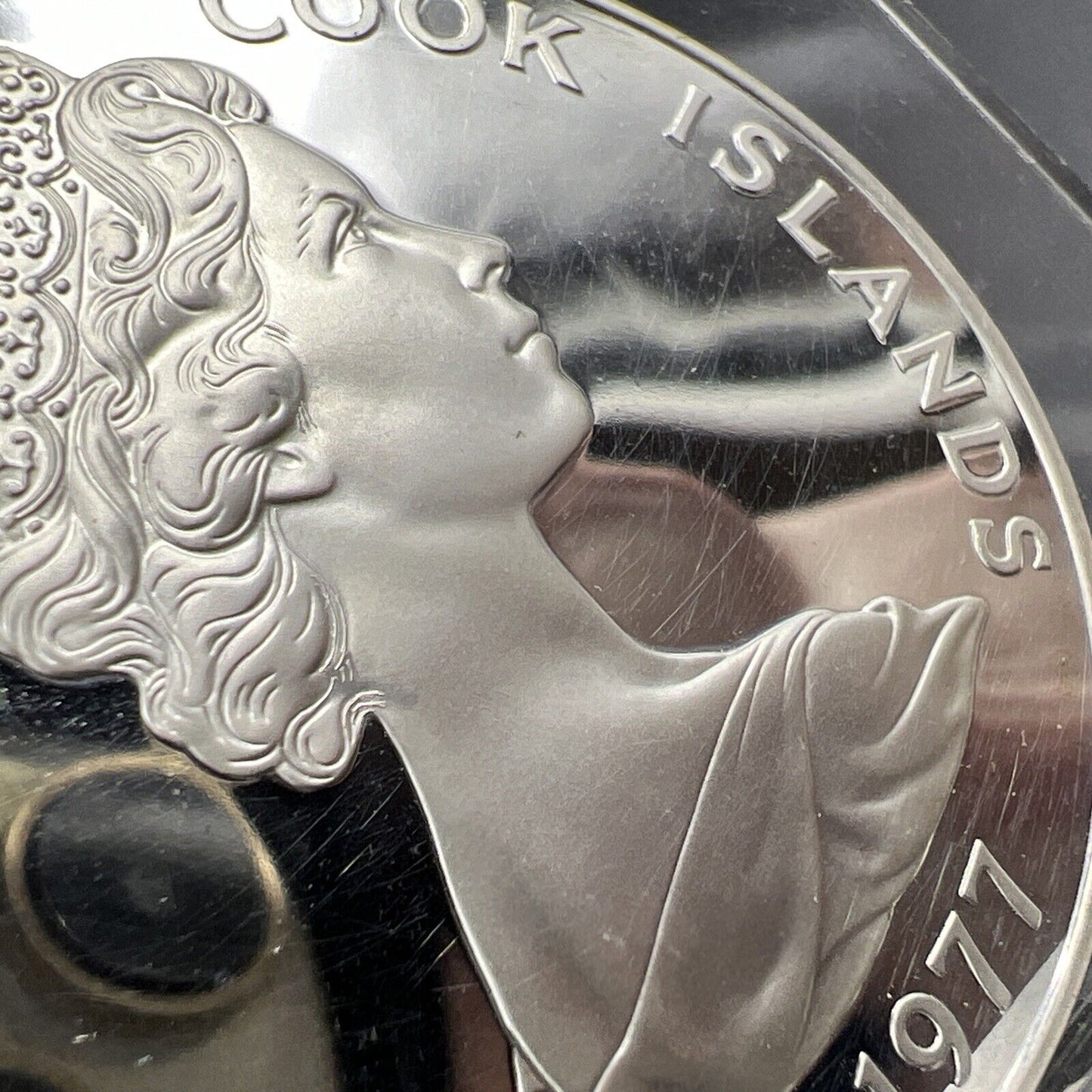 1977 Cook Islands Atiu Swiftlet Ultra Cameo Crown Silver Proof Details Hairlines