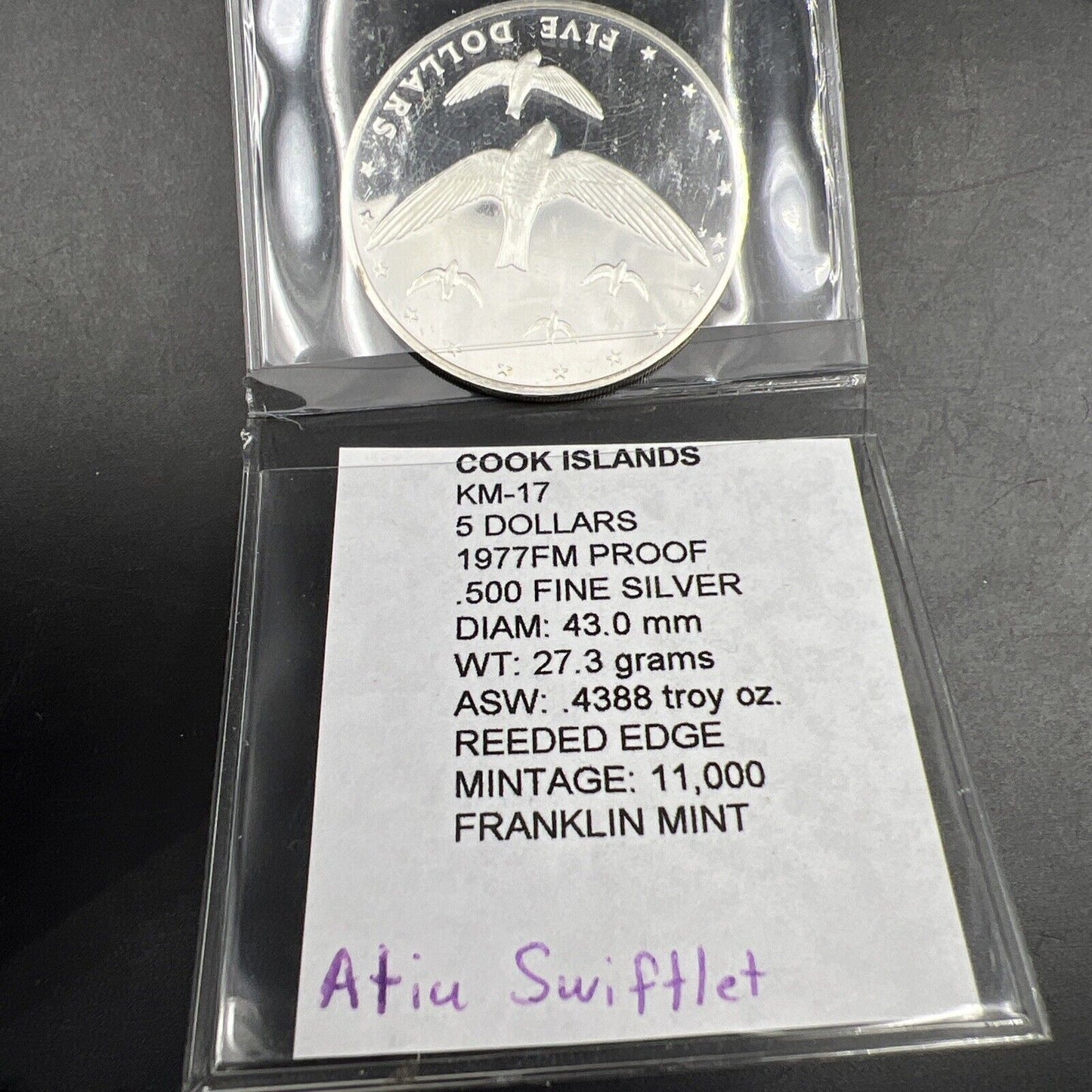 1977 Cook Islands Atiu Swiftlet Ultra Cameo Crown Silver Proof Details Hairlines
