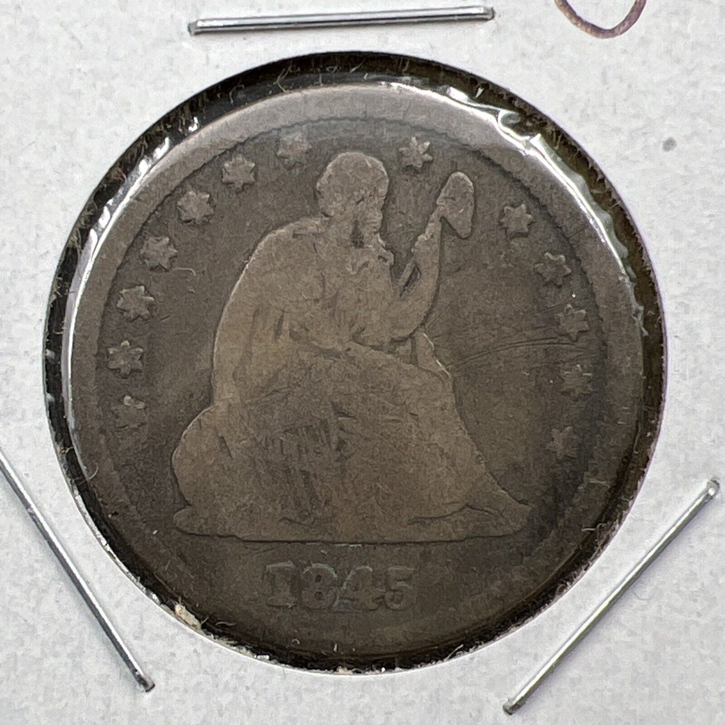 1845 Seated Liberty Quarter Coin G Good Circ FS-301 RPD Repunched Date Variety