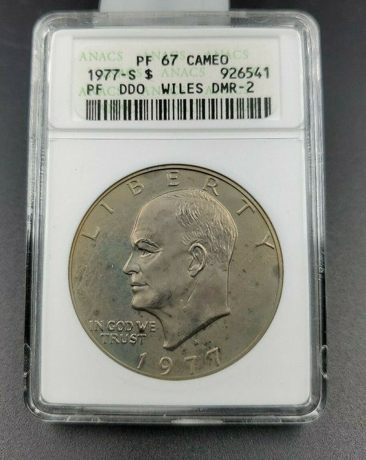 1977 S $1 Eisenhower Dollar Ike Coin ANACS PF67 Cameo DMR-002 DDO-001 Variety