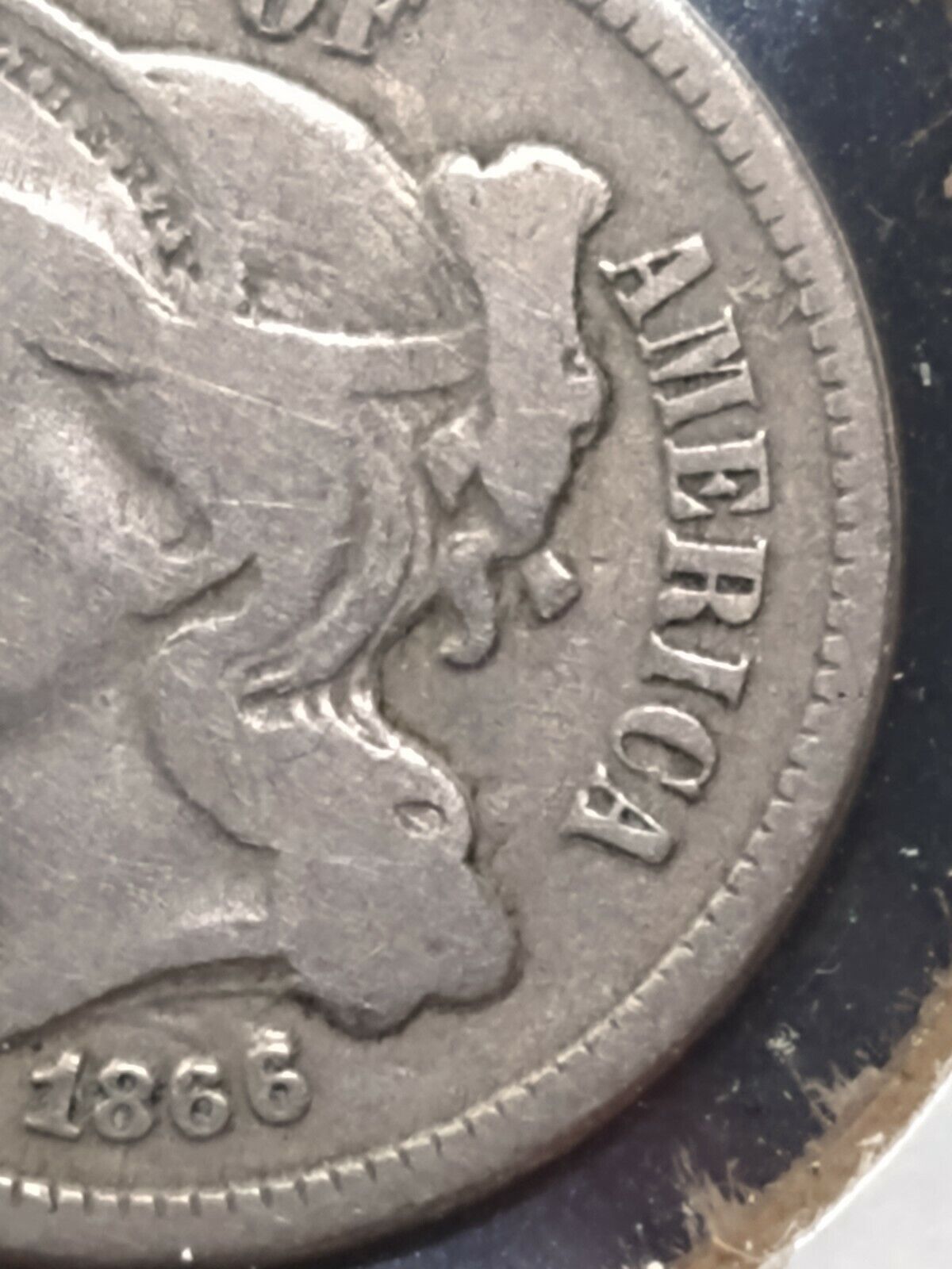 1866 P 3c Liberty Three Cent Nickel Coin CH VF Clashed Dies Error Variety