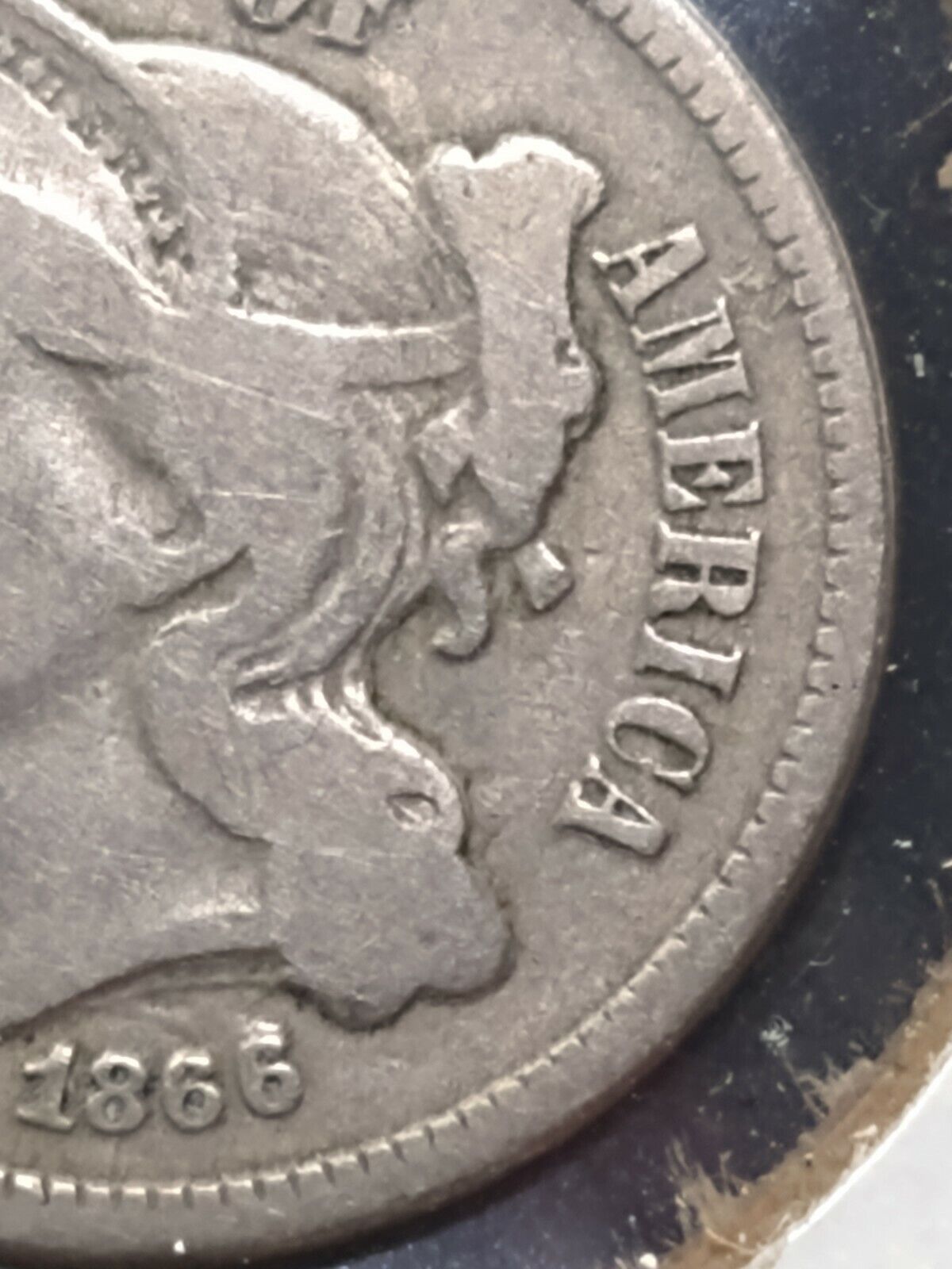 1866 P 3c Liberty Three Cent Nickel Coin CH VF Clashed Dies Error Variety