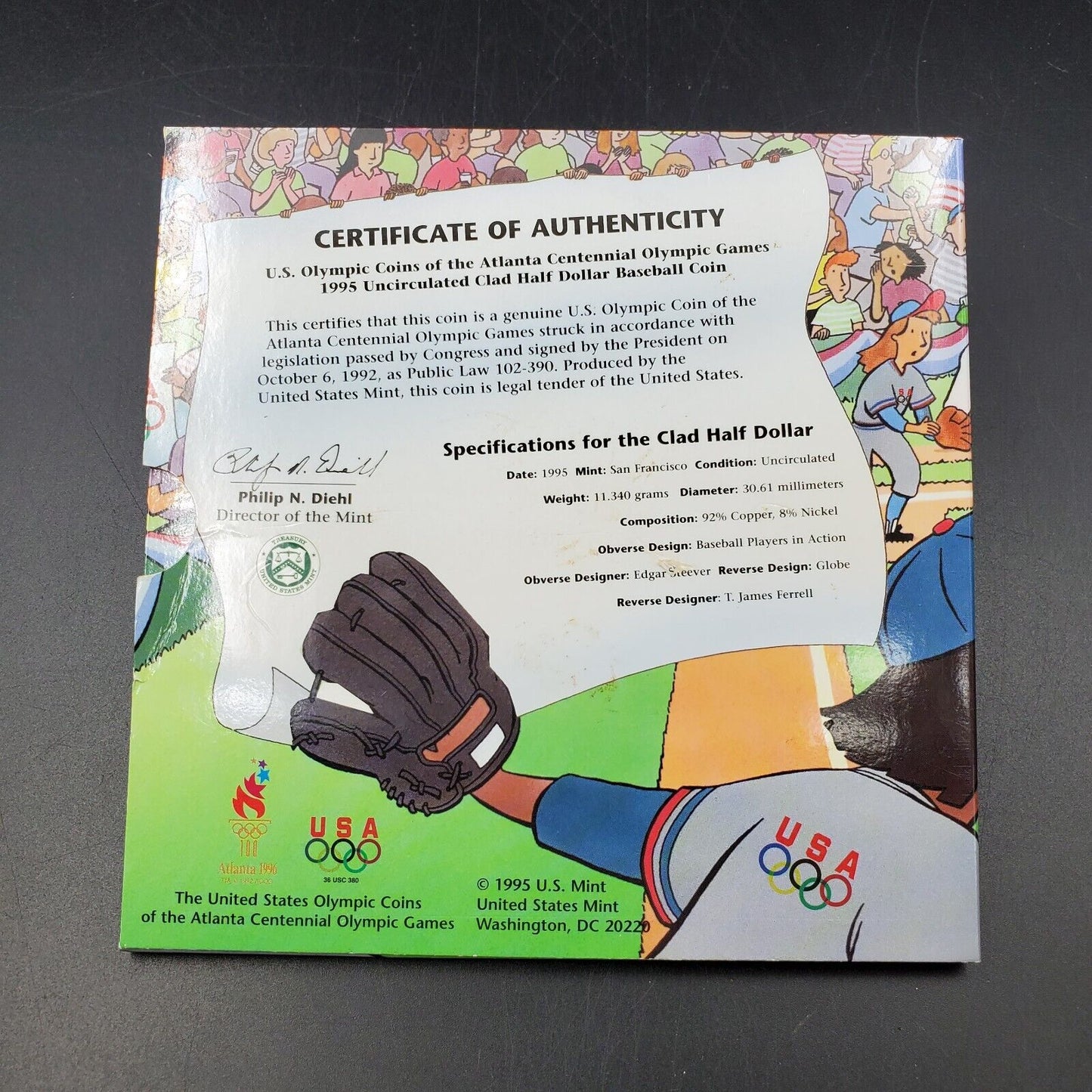 1995 Atlanta Olympic Games Baseball Young Collector Edition Half Dollar 50c Coin