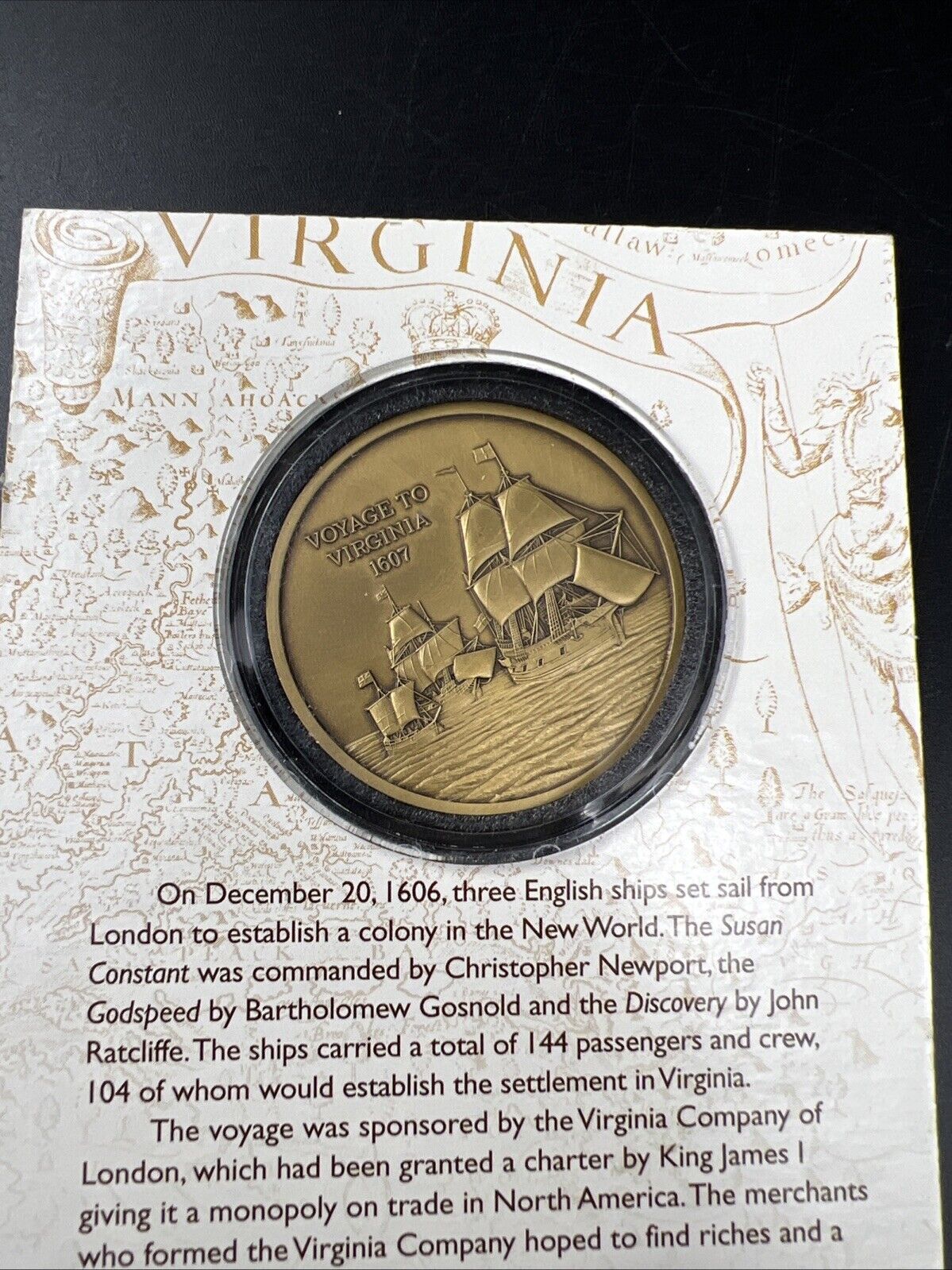 Jamestown Bronze Collector's Coin Medal in Capsule & Display Card UNC