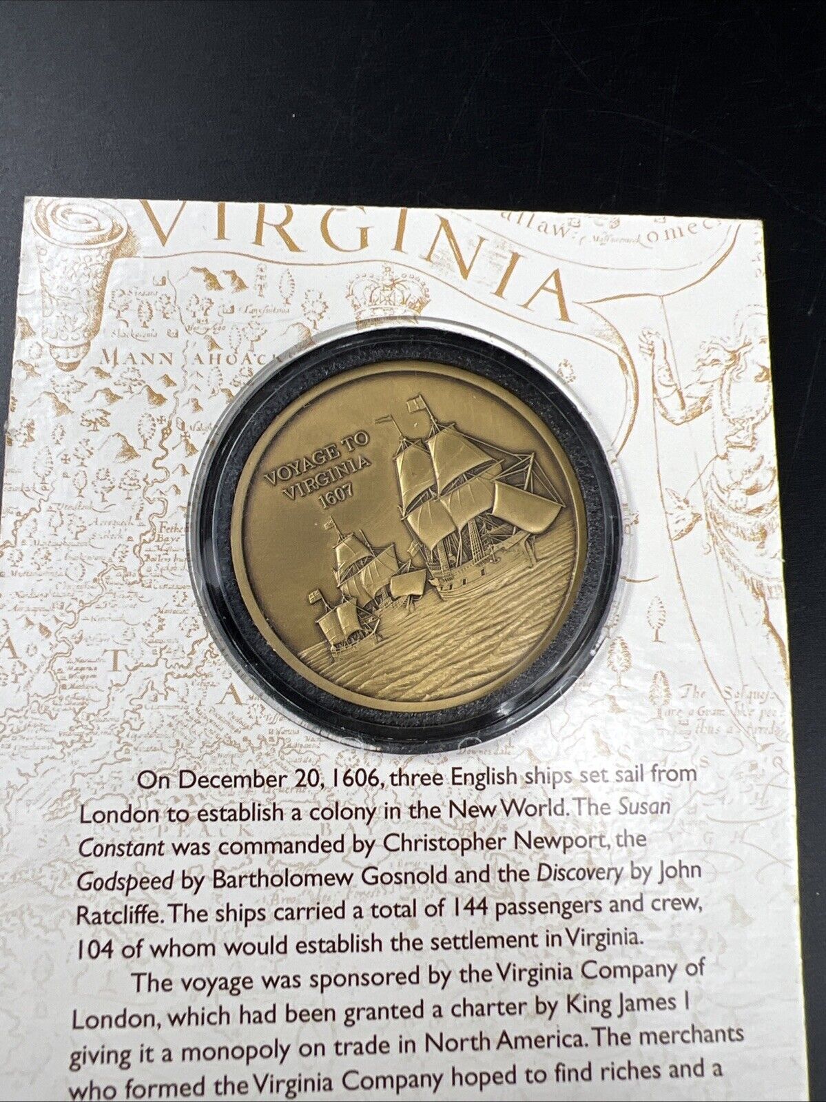 Jamestown Bronze Collector's Coin Medal in Capsule & Display Card UNC