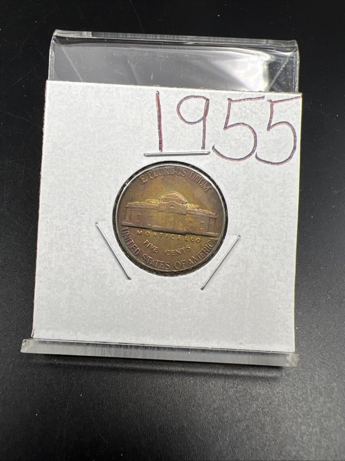 1955 P 5c Jefferson Nickel Neat Toning Toner XF / AU Circ