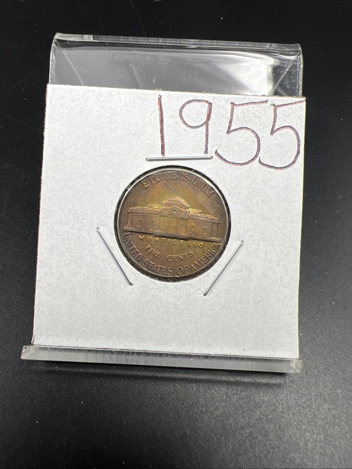 1955 P 5c Jefferson Nickel Neat Toning Toner XF / AU Circ