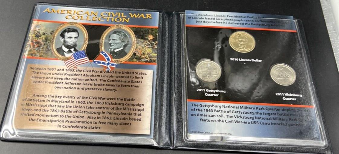 American Civil War Collection Lincoln Presidential Dollar & 2 ATB Quarters
