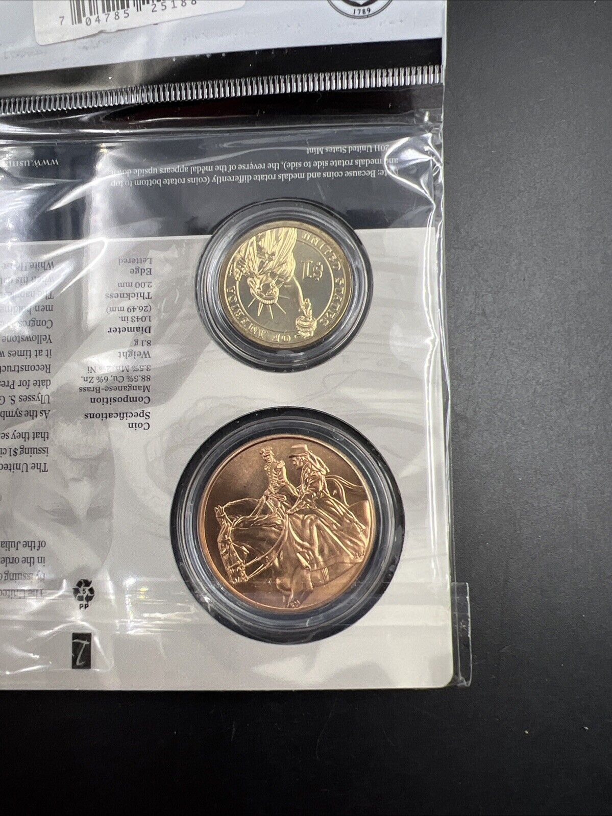 2011 Ulysses & Julia Grant Spouse Set $1 Presidential Coin Medal Bronze Set OGP