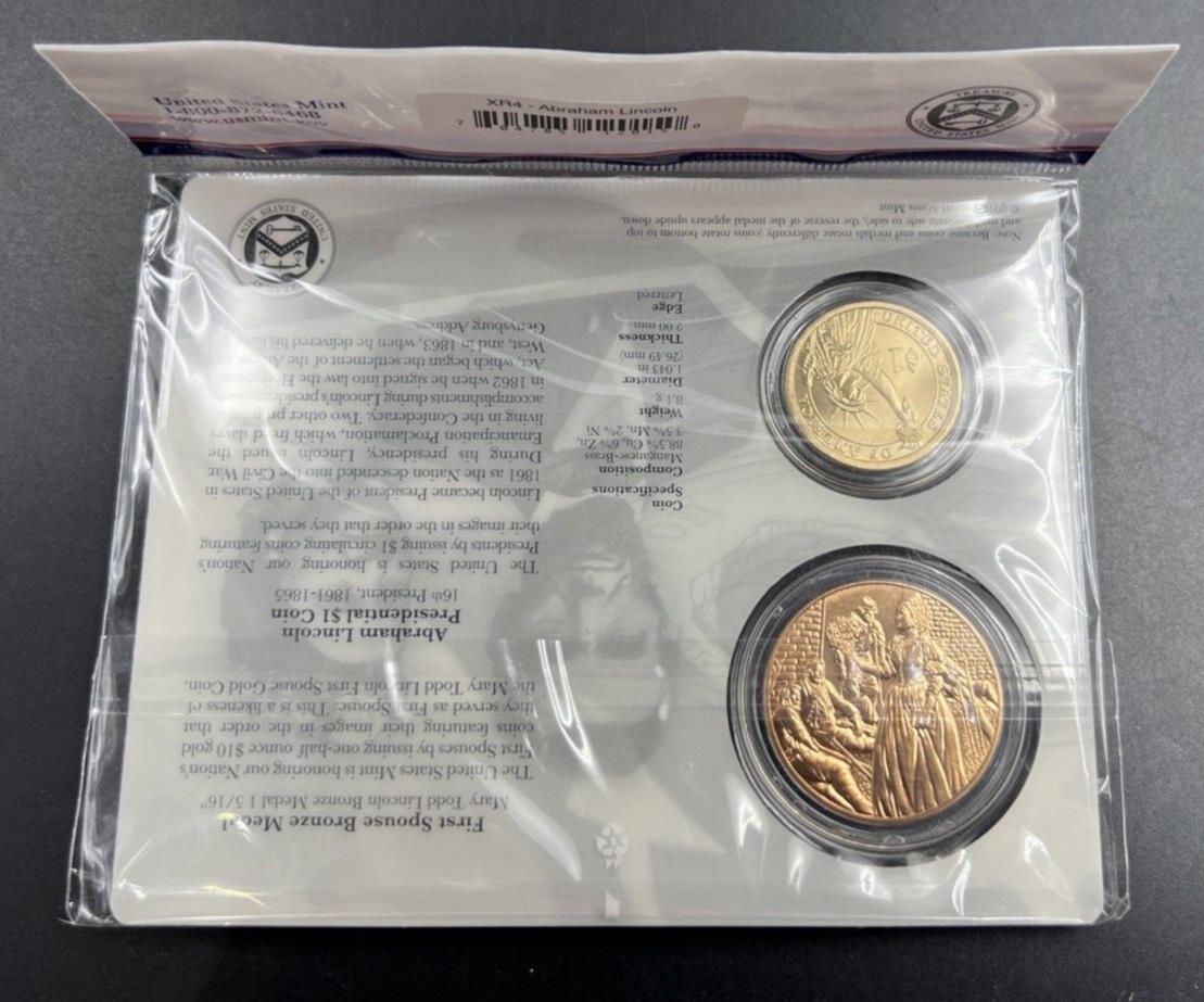 2010 Abraham Mary Lincoln Spouse Set $1 Presidential Coin & Medal Bronze Set OGP