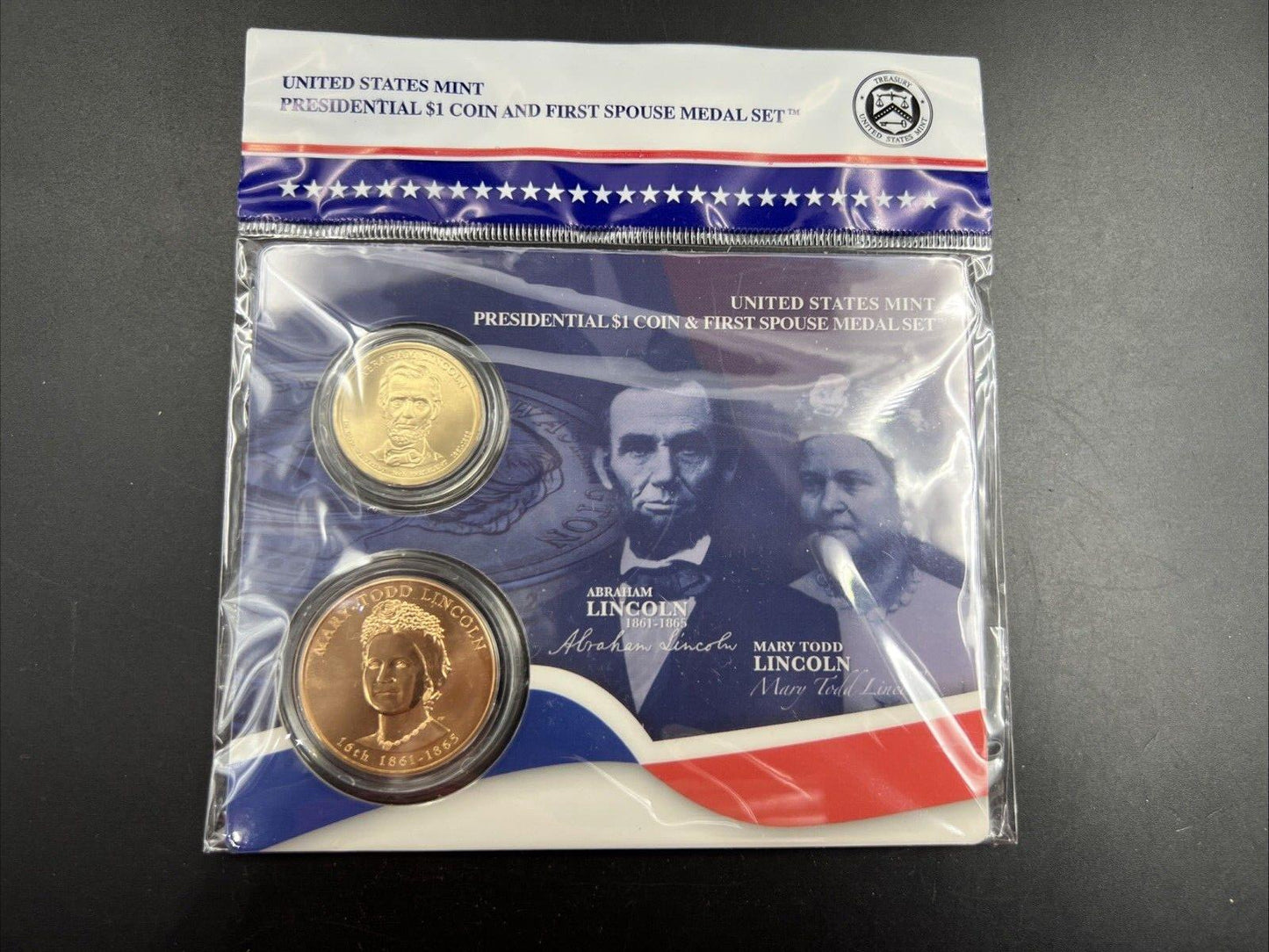 2010 Abraham Mary Lincoln Spouse Set $1 Presidential Coin & Medal Bronze Set OGP