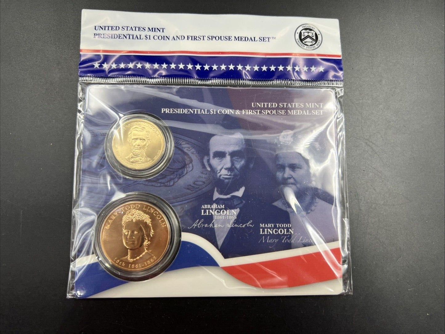 2010 Abraham Mary Lincoln Spouse Set $1 Presidential Coin & Medal Bronze Set OGP
