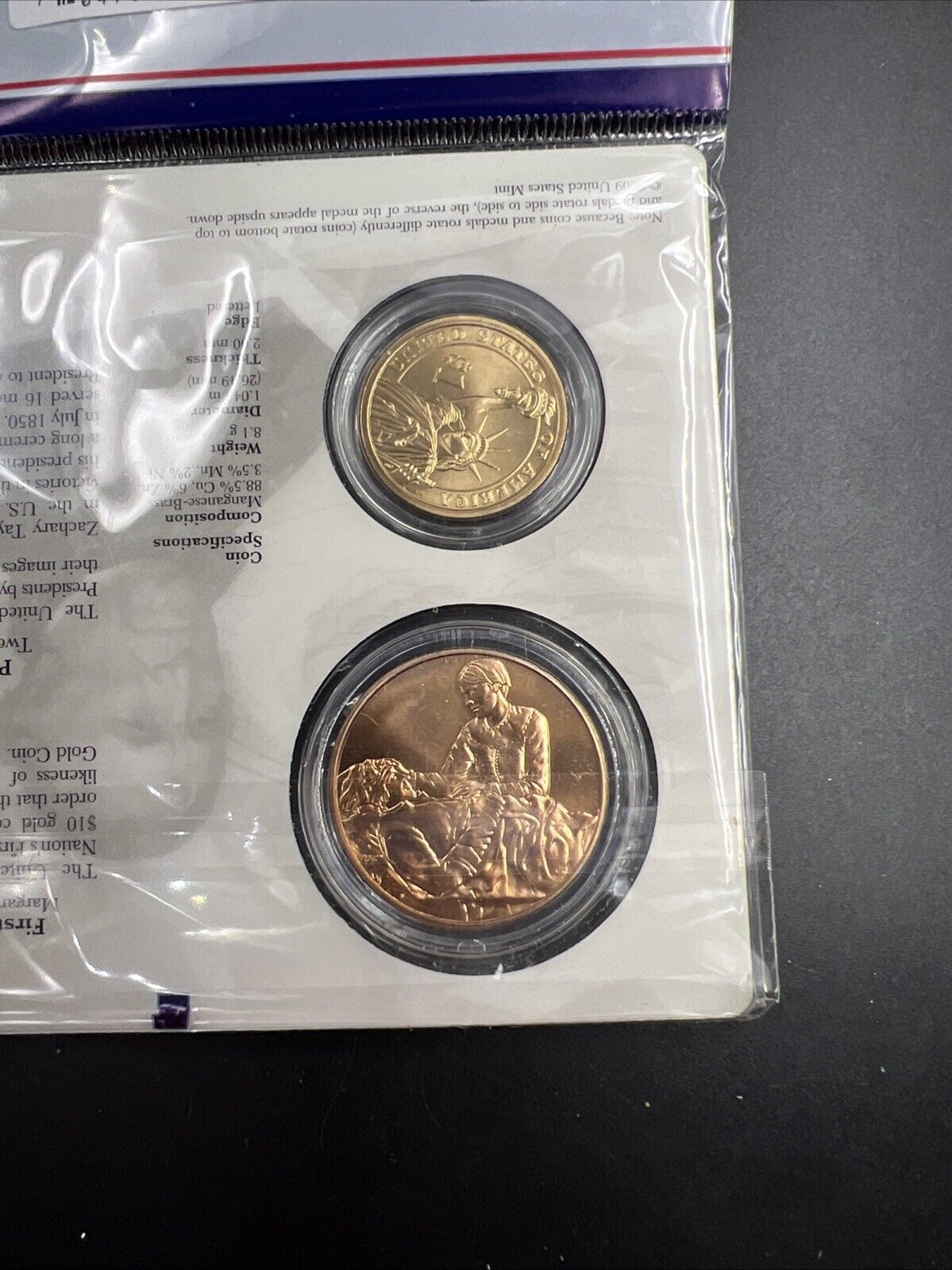 2009 Zachary & Margret Taylor Spouse $1 Presidential Coin & Medal Bronze Set OGP