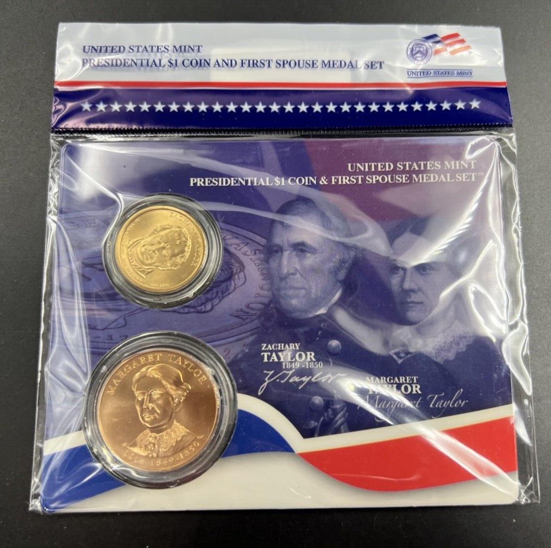 2009 Zachary & Margret Taylor Spouse $1 Presidential Coin & Medal Bronze Set OGP