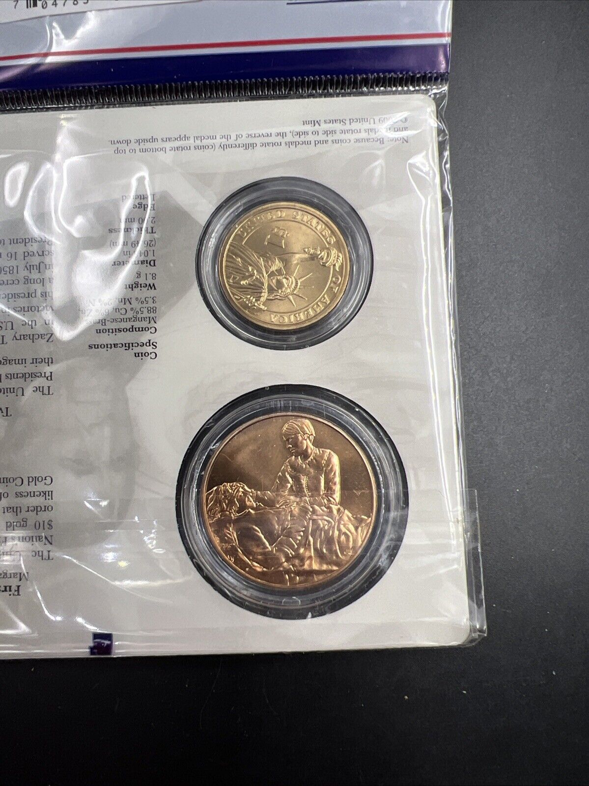 2009 Zachary & Margret Taylor Spouse $1 Presidential Coin & Medal Bronze Set OGP