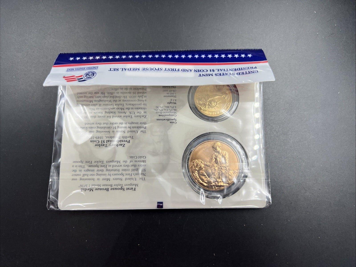 2009 Zachary & Margret Taylor Spouse $1 Presidential Coin & Medal Bronze Set OGP