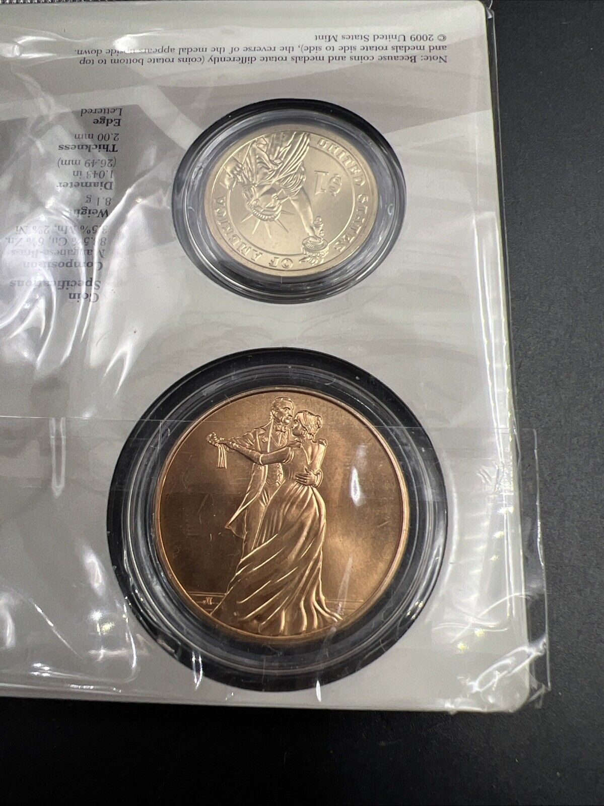 2009 John & Julia Tyler Spouse $1 Presidential Coin & Medal Bronze Set OGP