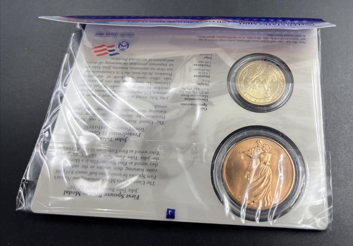 2009 John & Julia Tyler Spouse $1 Presidential Coin & Medal Bronze Set OGP